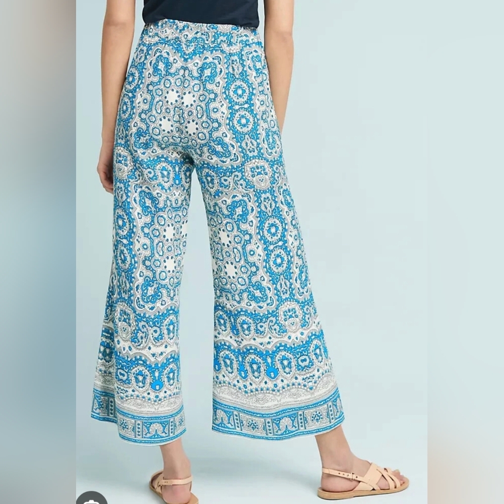 Blue and Cream Boho Print Wide Leg Pants